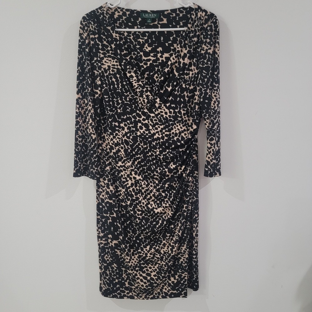 Lauren Ralph Lauren Womens Midi Dress Size 10 Ruched Business Career‎ Stretch